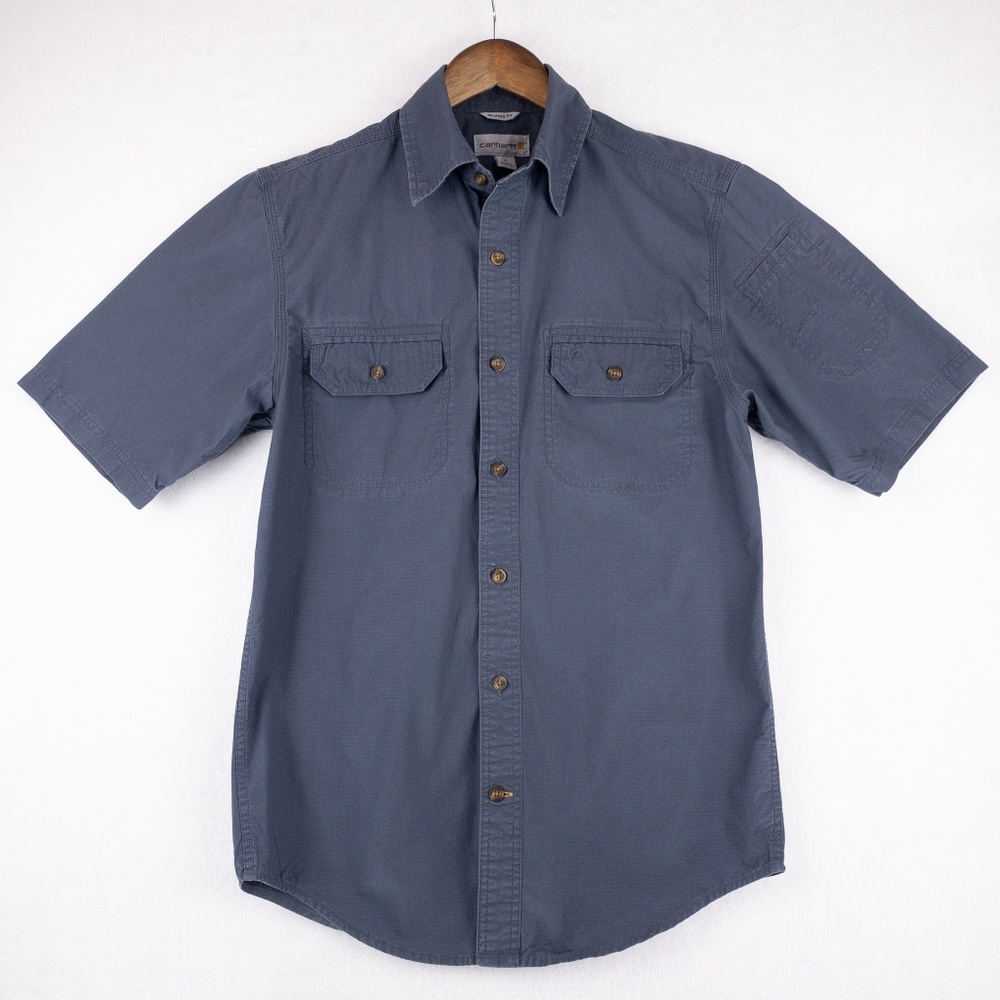 Carhartt Relaxed Fit Button Up Short Sleeve Shirt Blue Men's Size Small